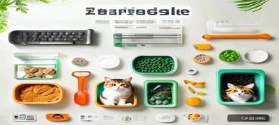 撸撸社新手铲屎官入门指南封面，桌面上摆放着猫粮、猫砂盆、猫抓板等养猫必备用品